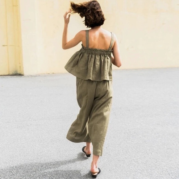 XCVI Cleon Flounce 100% linen Jumpsuit size medium NWT - Picture 3 of 14